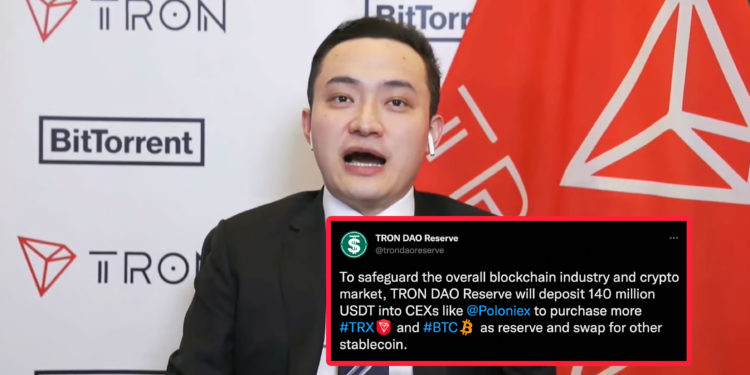 孙宇晨护盘！波场联合储备预备1.4亿枚USDT 购入TRX和BTC-第1张图片-腾赚网
