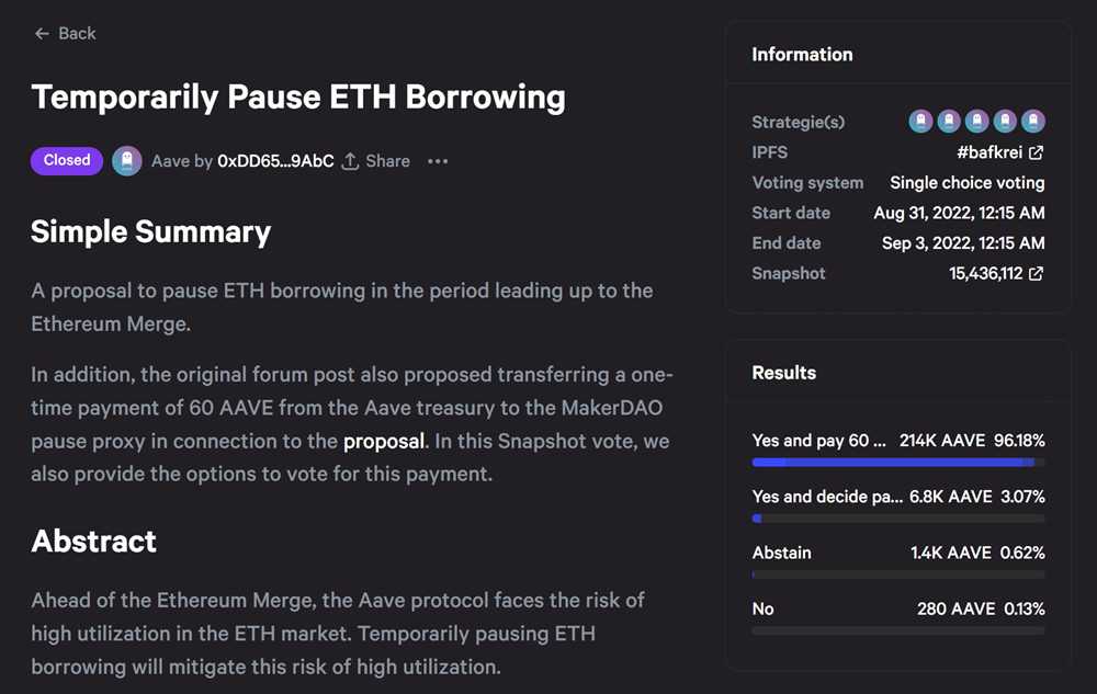 AAVE通过以太坊合并前暂停借贷提案 上线V3追溯资金提案-第1张图片-腾赚网