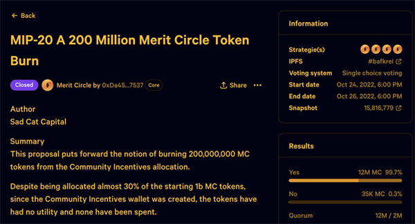 链游公会Merit Circle通过烧毁20%代币提案！MC单周涨25％-第2张图片-欧意下载