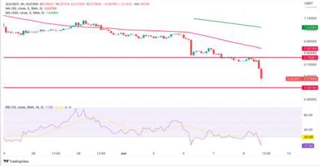 Sui 价格目前正处于下行轨道：来源@TradingView